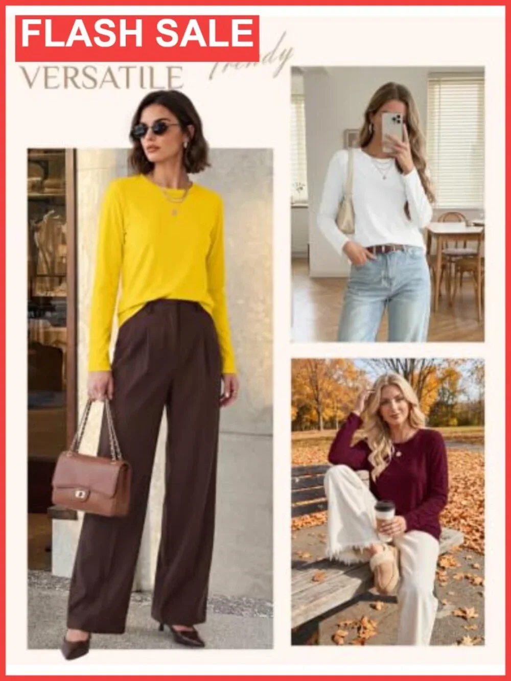 Women's Cotton Long Sleeve Crew Neck T-Shirt Soft Regular Fit Fall Top